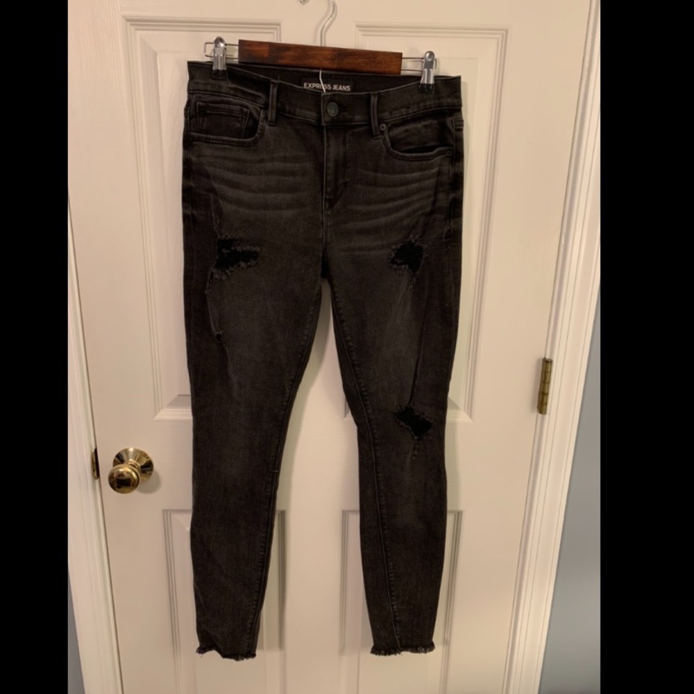 Express black distressed jean leggings size 8R